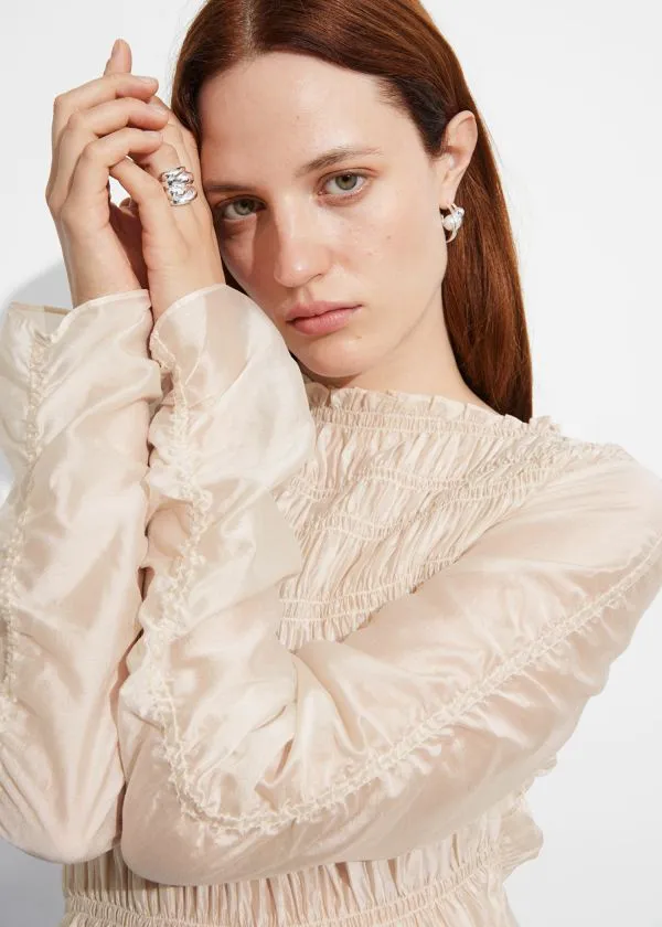 and Other Stories Smocked Top Beige Women Blouses and Shirts