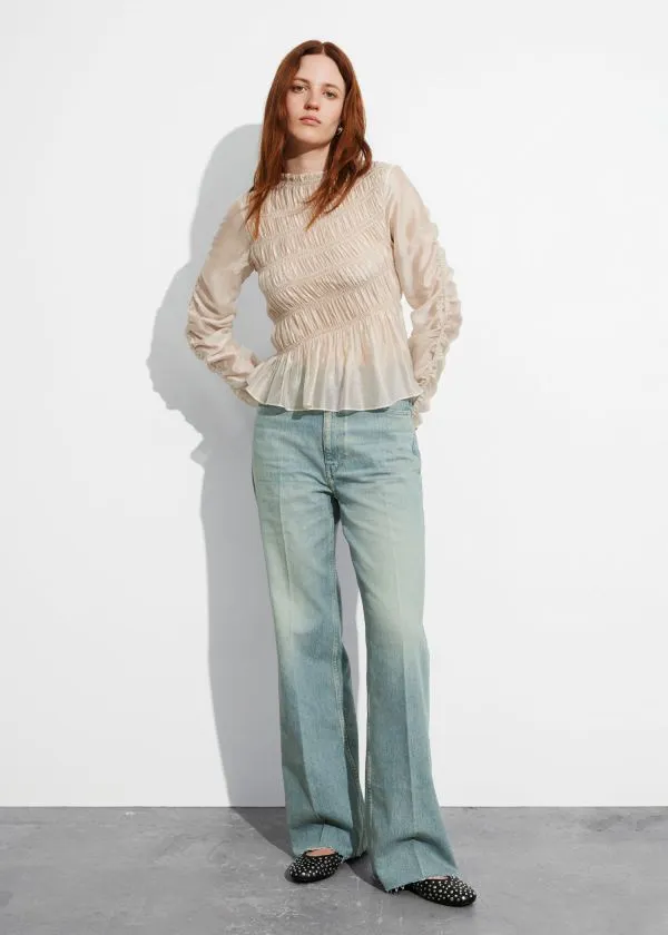 and Other Stories Smocked Top Beige Women Blouses and Shirts