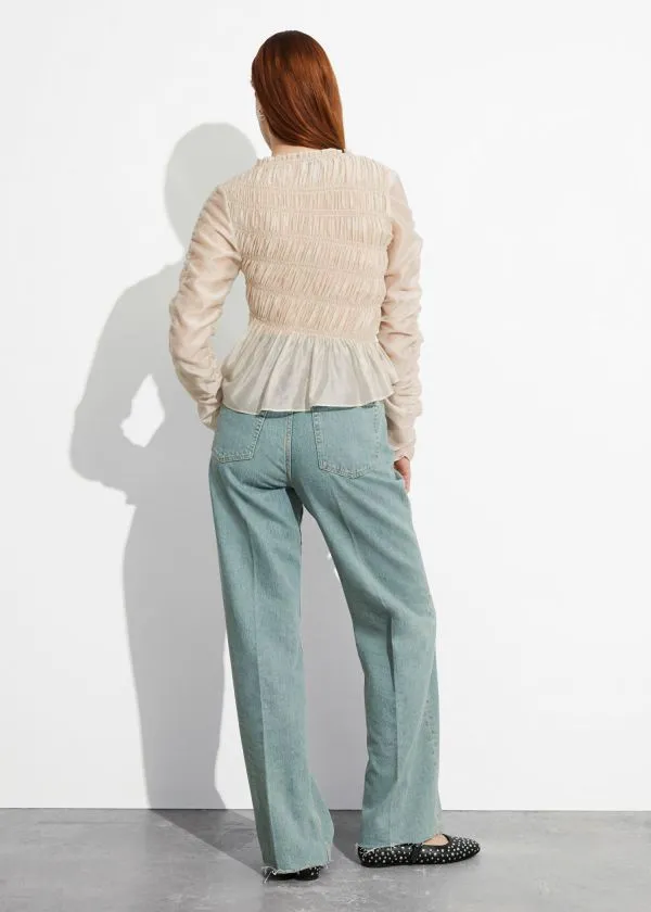 and Other Stories Smocked Top Beige Women Blouses and Shirts