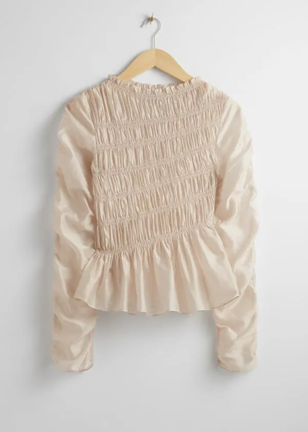 and Other Stories Smocked Top Beige Women Blouses and Shirts
