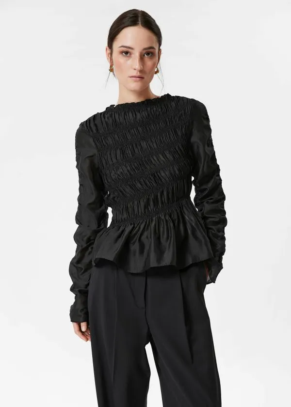 and Other Stories Smocked Top Black Women Blouses and Shirts