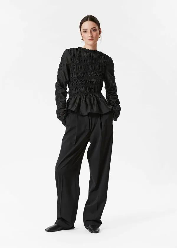 and Other Stories Smocked Top Black Women Blouses and Shirts