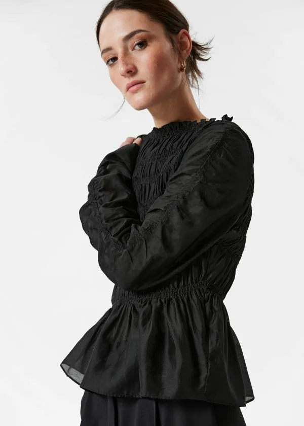 and Other Stories Smocked Top Black Women Blouses and Shirts