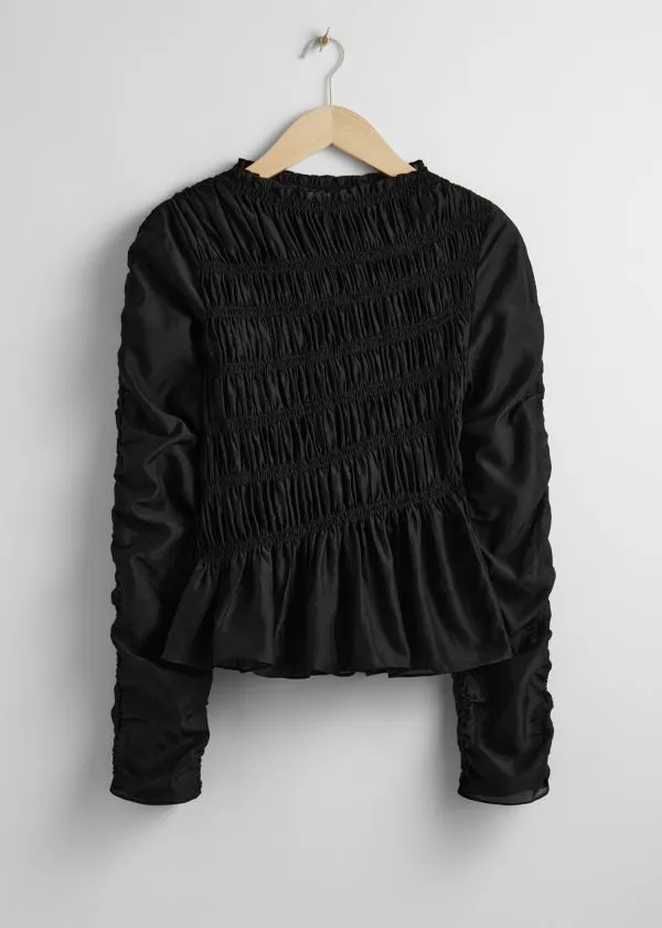 and Other Stories Smocked Top Black Women Blouses and Shirts
