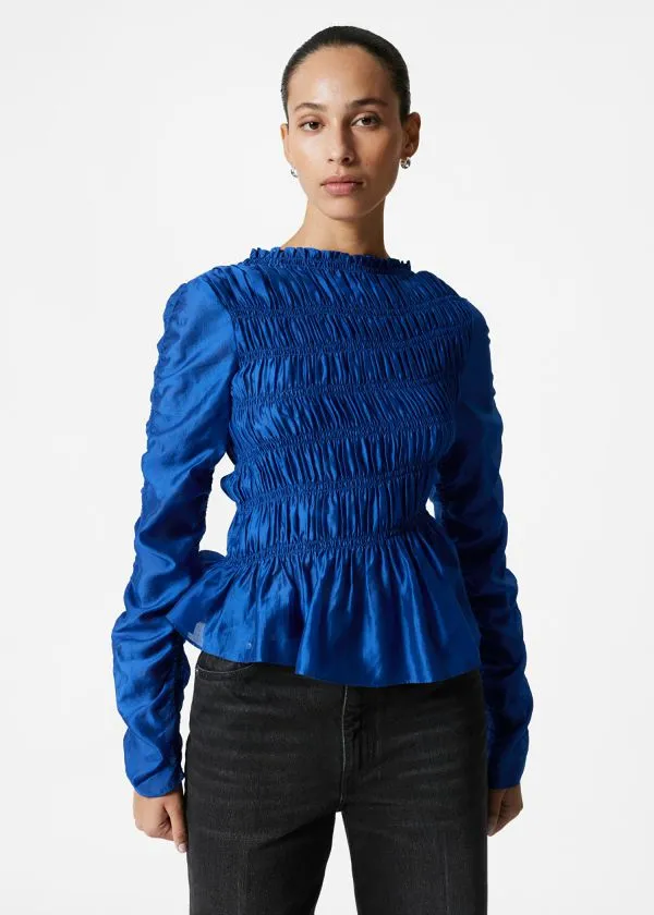 and Other Stories Smocked Top Blue Women Blouses and Shirts