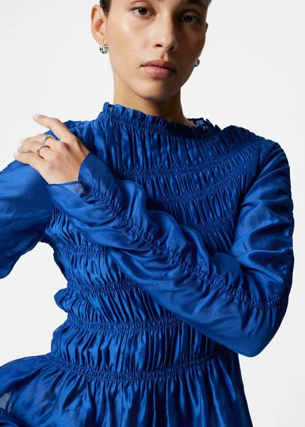 and Other Stories Smocked Top Blue Women Blouses and Shirts