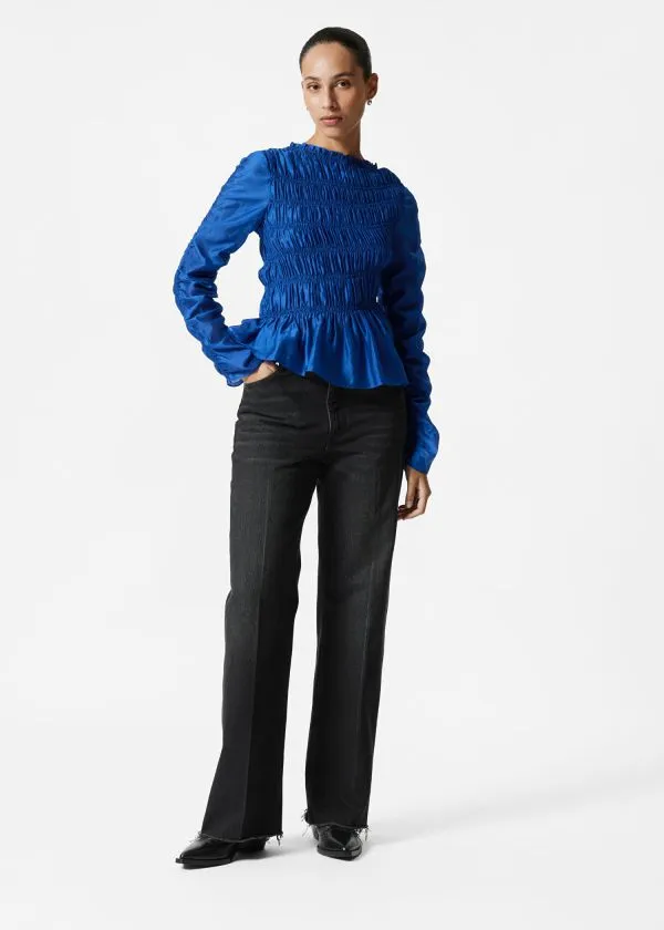 and Other Stories Smocked Top Blue Women Blouses and Shirts
