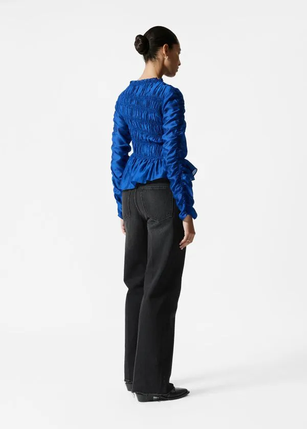 and Other Stories Smocked Top Blue Women Blouses and Shirts