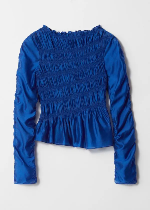 and Other Stories Smocked Top Blue Women Blouses and Shirts