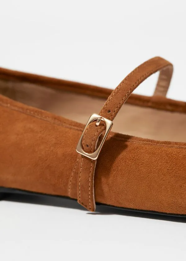 and Other Stories SquareToe Ballet Flats Brown Suede Women Ballerinas and Other Stories SquareToe Ballet Flats Brown Suede Women Ballerinas
