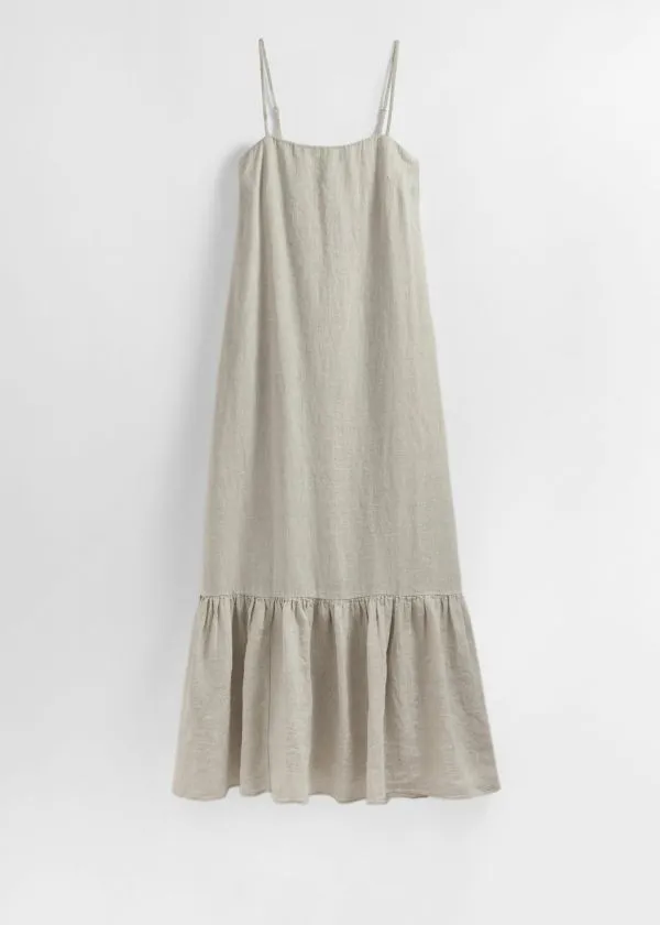 and Other Stories Strappy Linen Midi Dress Oatmeal Women Dresses