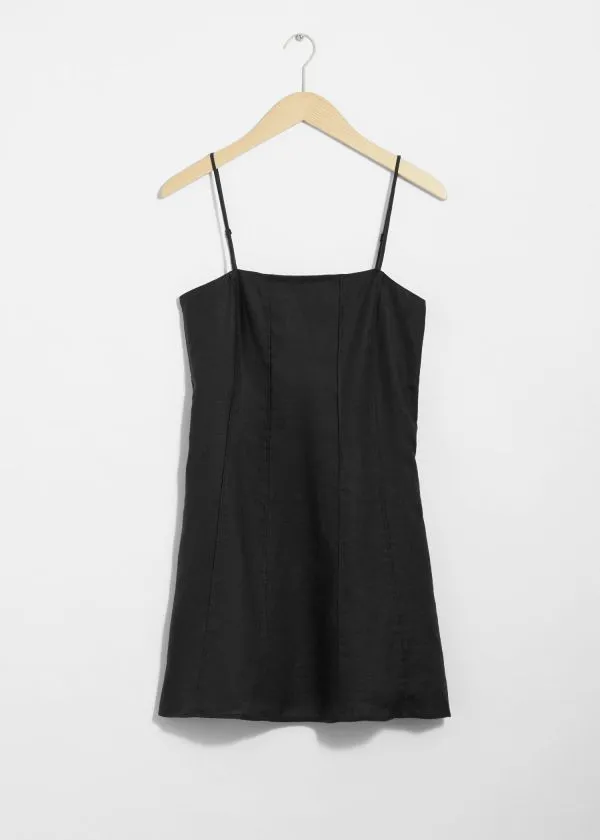 and Other Stories Strappy Linen Mini Dress Black Women Dresses