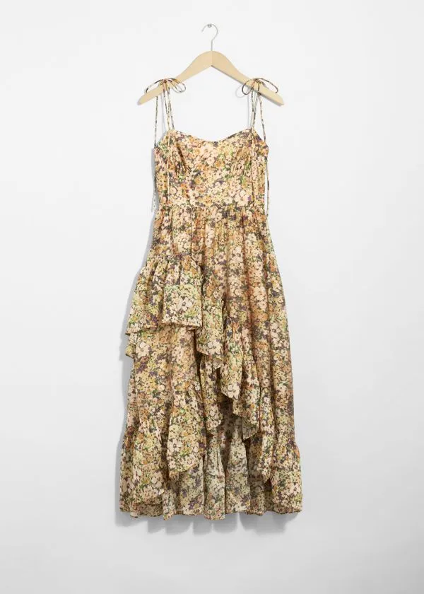and Other Stories Strappy Ruffled Midi Dress Yellow Florals Women Dresses