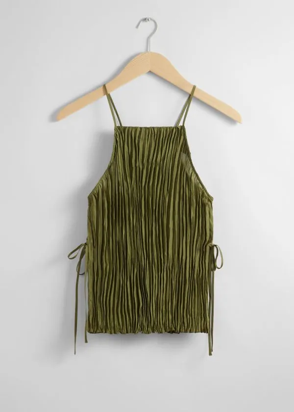 and Other Stories Strappy Silk Top Green Women Tops and Tshirts