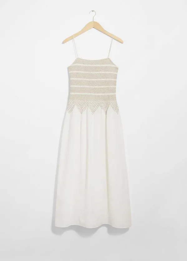 and Other Stories Strappy Smocked Midi Dress Whiteandbeige Women Dresses