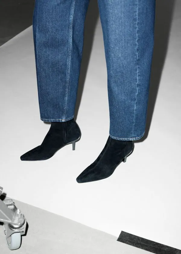 and Other Stories StretchLeather Ankle Boots Black Suede Women Boots