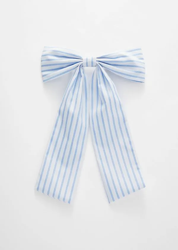 and Other Stories Striped Bow HairClip Whiteandblue Women Hair Accessories