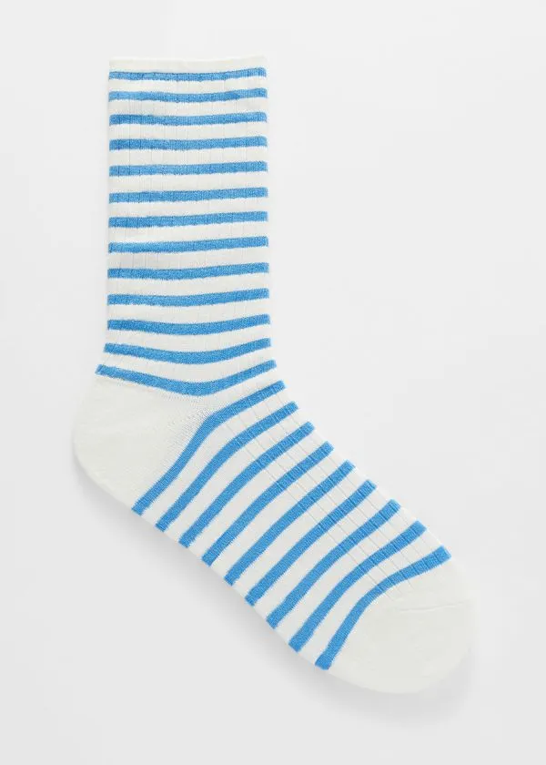 and Other Stories Striped Rib Socks Blueandwhite Women Socks and Tights