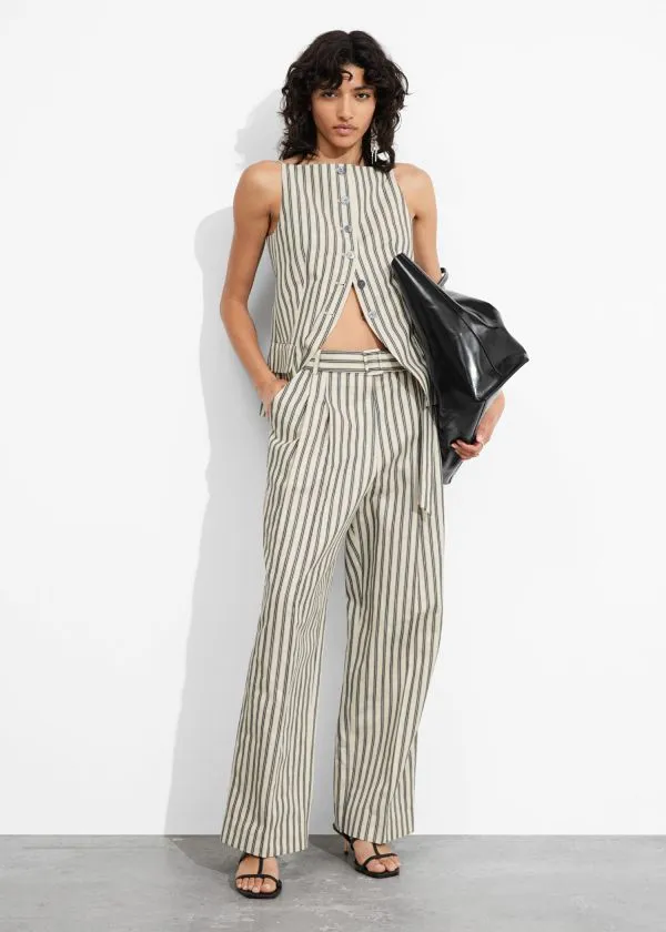 and Other Stories Striped Tailored Trousers Beigeandblack Stripes Women Trousers