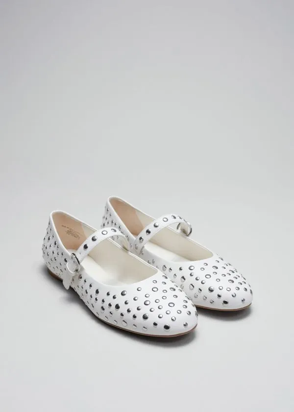 and Other Stories Studded Leather Ballet Flats White Women Ballerinas and Other Stories Studded Leather Ballet Flats White Women Ballerinas
