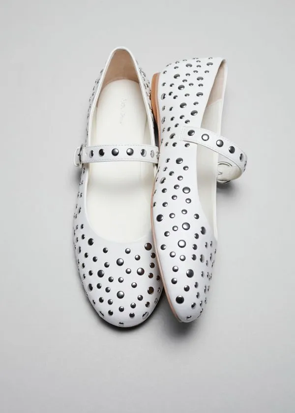 and Other Stories Studded Leather Ballet Flats White Women Ballerinas and Other Stories Studded Leather Ballet Flats White Women Ballerinas