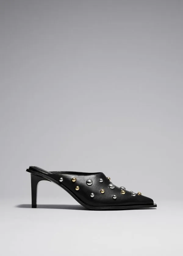 and Other Stories Studded Leather Mules Black Women Pumps