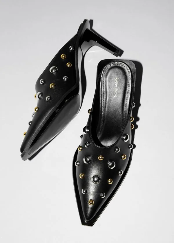 and Other Stories Studded Leather Mules Black Women Pumps