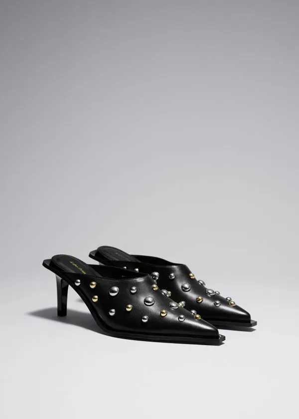 and Other Stories Studded Leather Mules Black Women Pumps