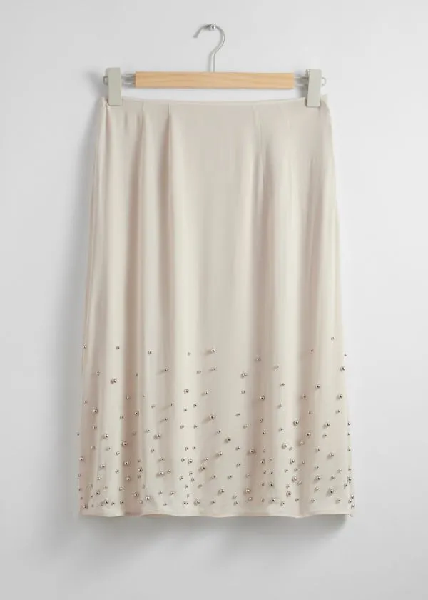 and Other Stories Studded Midi Skirt Ivory Women Skirts