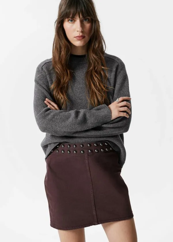 and Other Stories Studded Mini Skirt Dark Brown Women Skirts