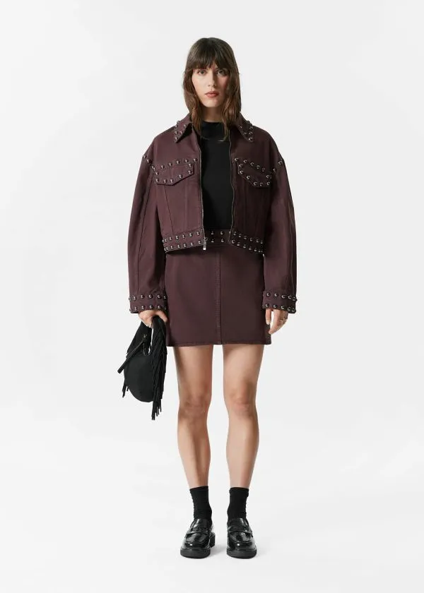 and Other Stories Studded Mini Skirt Dark Brown Women Skirts