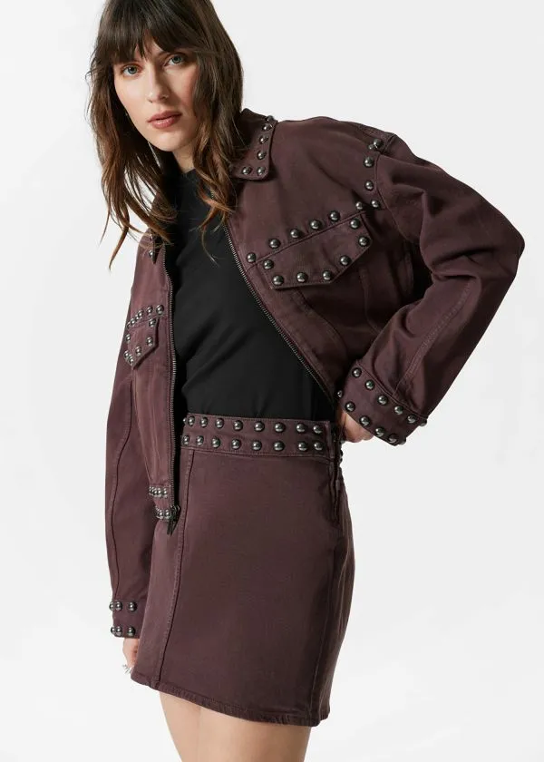 and Other Stories Studded Mini Skirt Dark Brown Women Skirts