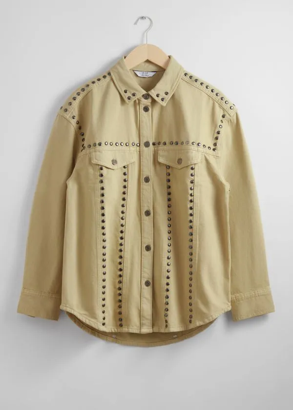 and Other Stories Studded Shirt Beige Women Sets and Suits