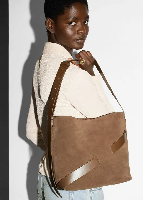 and Other Stories Suede Bucket Bag Brown Suede Women Shoulder Bags