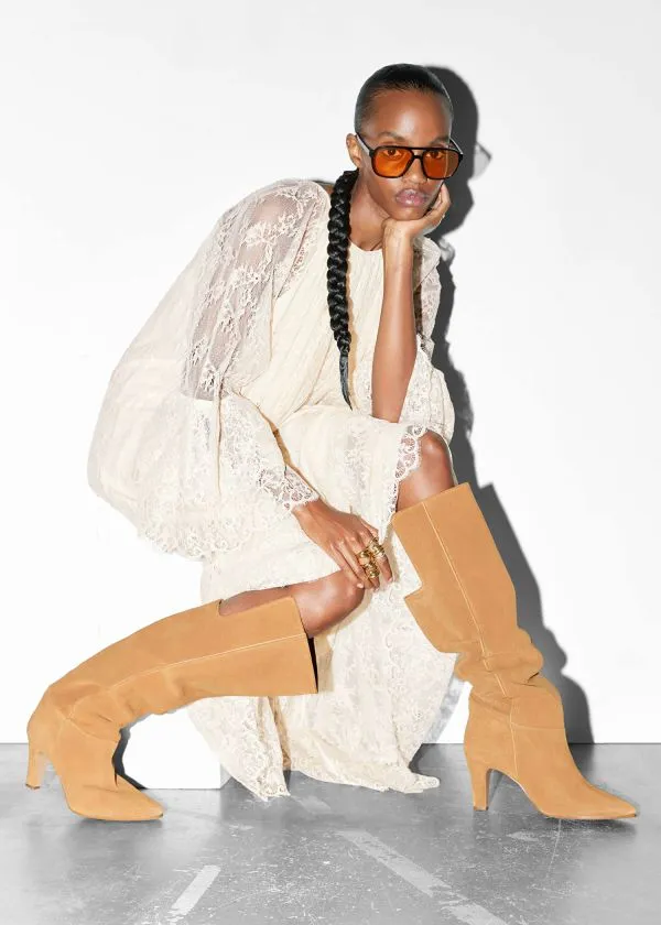 and Other Stories Suede Knee Boots Cognac Suede Women Boots