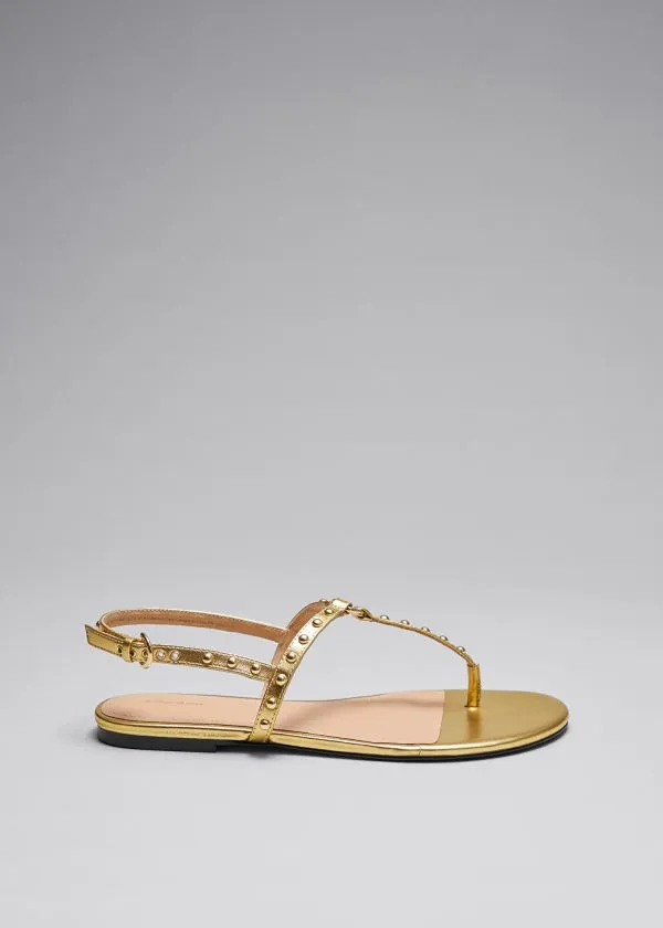 and Other Stories Tbar Leather Sandals Gold Women Sandals