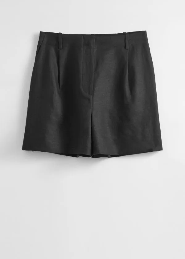 and Other Stories Tailored Linen Shorts Black Women Trousers