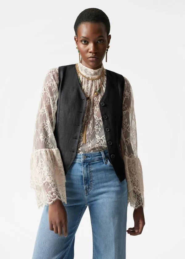 and Other Stories Tailored Linen Waistcoat Black Women Blazers and Waistcoats