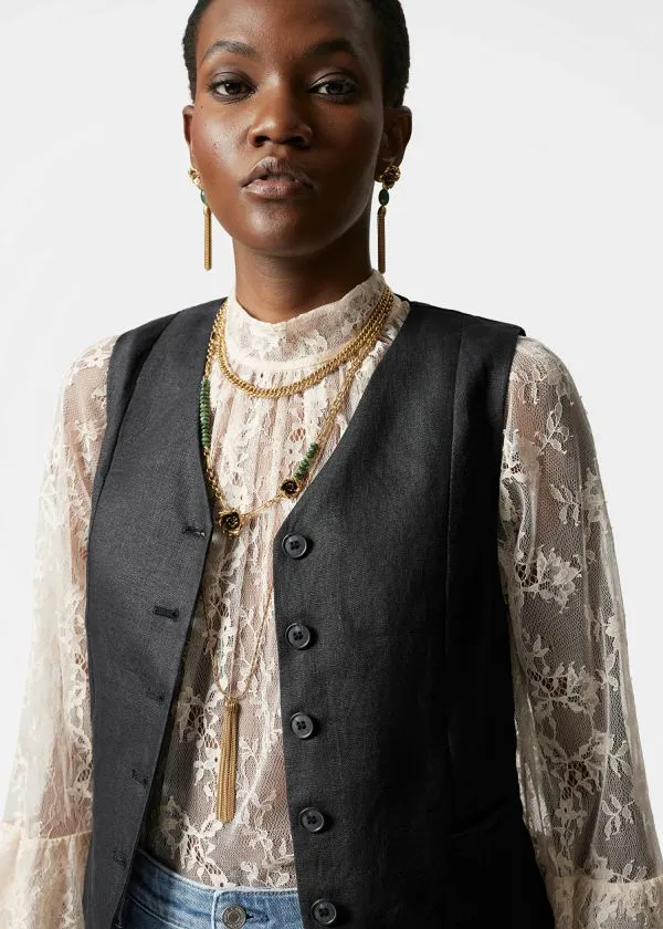 and Other Stories Tailored Linen Waistcoat Black Women Blazers and Waistcoats
