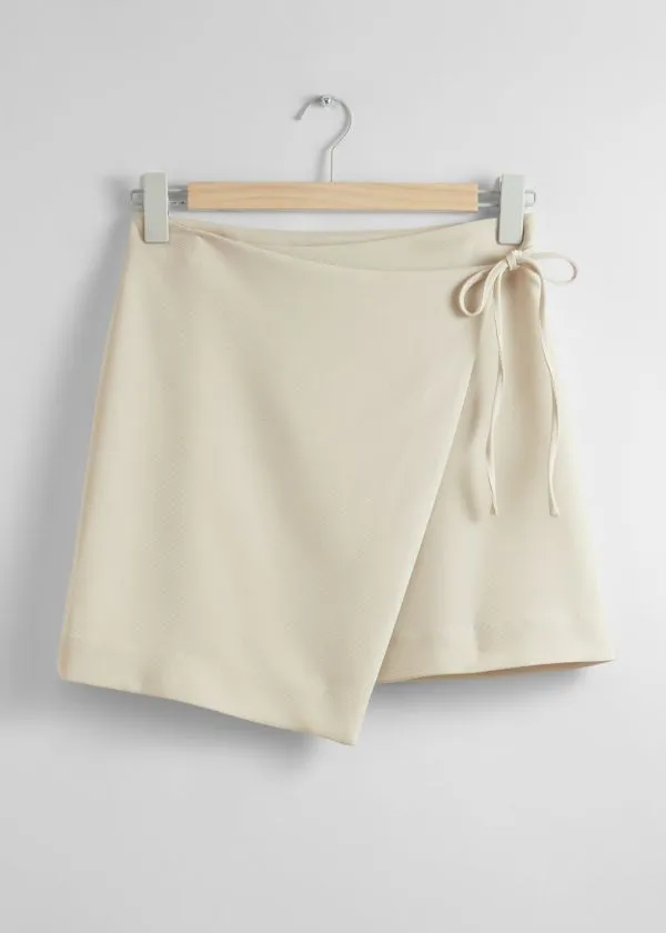 and Other Stories Tailored Mini Wrap Skirt Beige Women Skirts