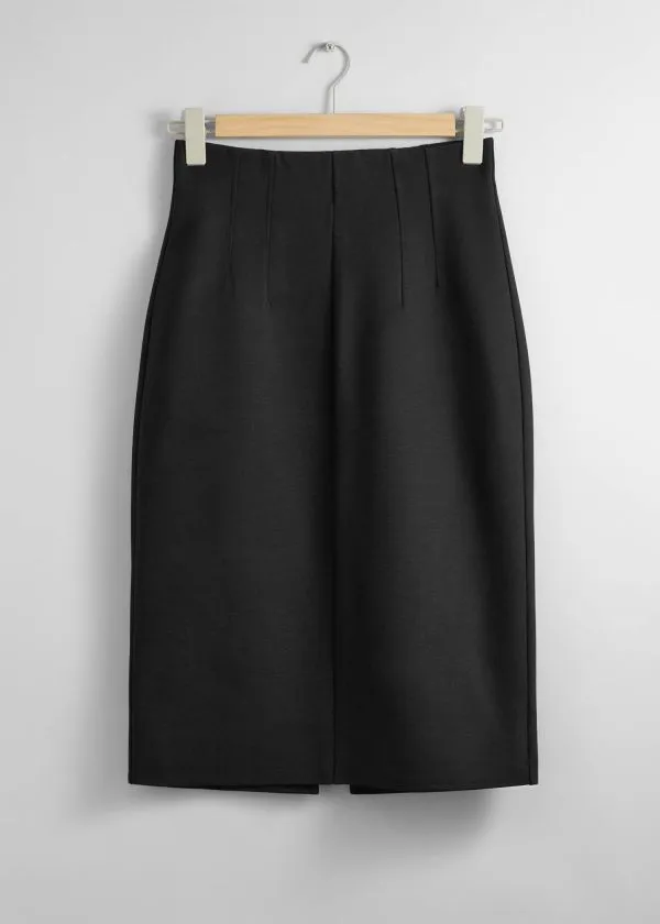 and Other Stories Tailored Pencil Midi Skirt Black Women Skirts