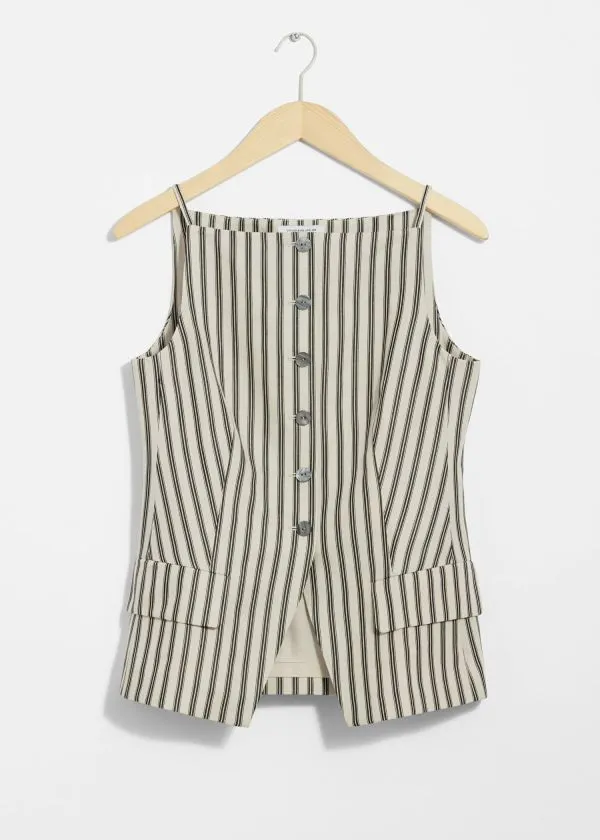 and Other Stories Tailored Strappy Waistcoat Beige Stripes Women Sets and Suits and Other Stories Tailored Strappy Waistcoat Beige Stripes Women Sets and Suits