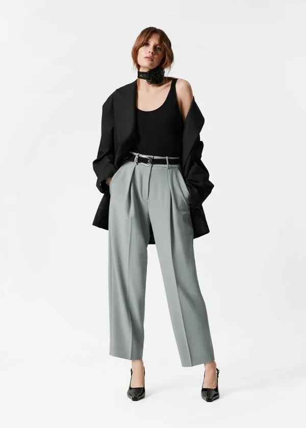 and Other Stories Tailored Tapered Trousers Grey Women Trousers