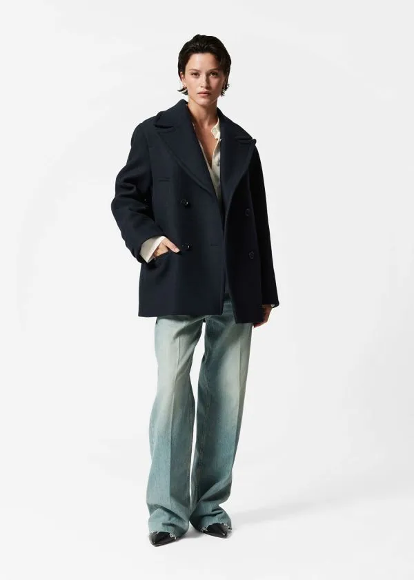and Other Stories Tailored Wool Pea Coat Navy Women Jackets and Coats