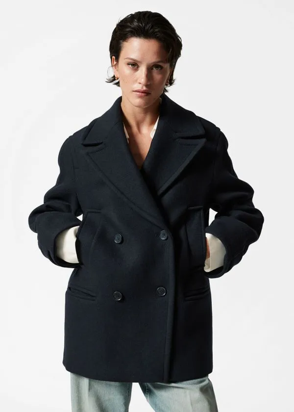 and Other Stories Tailored Wool Pea Coat Navy Women Jackets and Coats