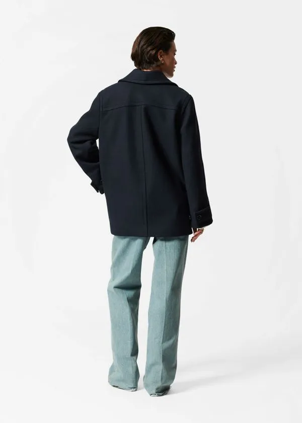 and Other Stories Tailored Wool Pea Coat Navy Women Jackets and Coats