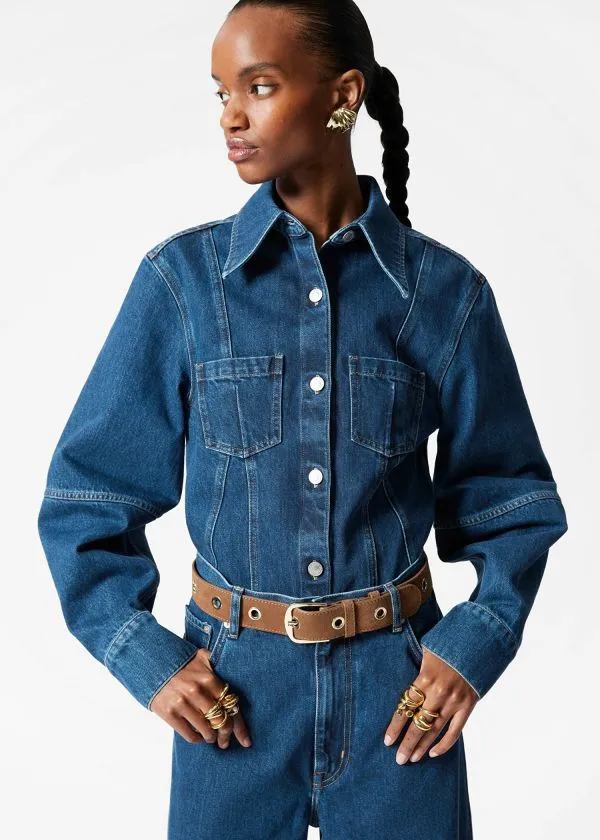 and Other Stories Tapered Denim Shirt Mid Blue Women Blouses and Shirts