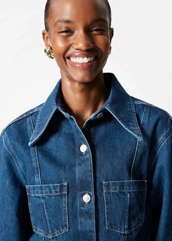 and Other Stories Tapered Denim Shirt Mid Blue Women Blouses and Shirts