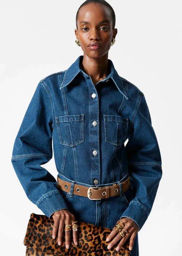 and Other Stories Tapered Denim Shirt Mid Blue Women Blouses and Shirts