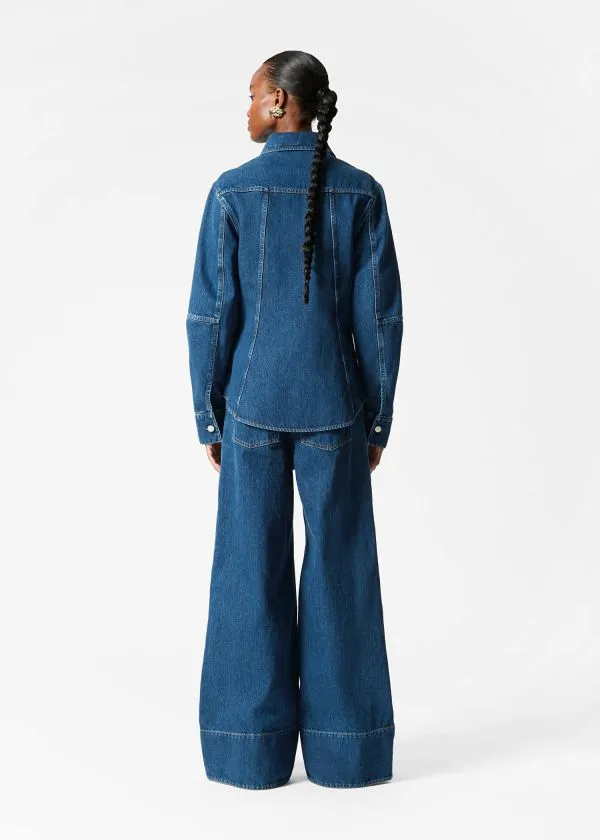 and Other Stories Tapered Denim Shirt Mid Blue Women Blouses and Shirts
